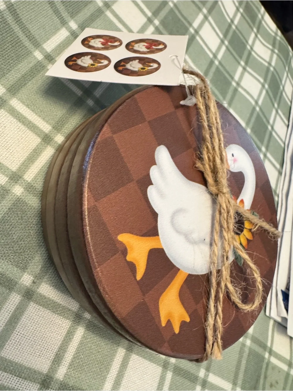 Farmhouse Duck Decorative Wood Coaster Set of 4  - Brown/White